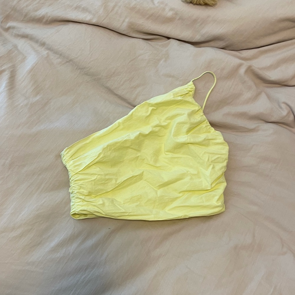 Yellow Zara one shoulder crop top